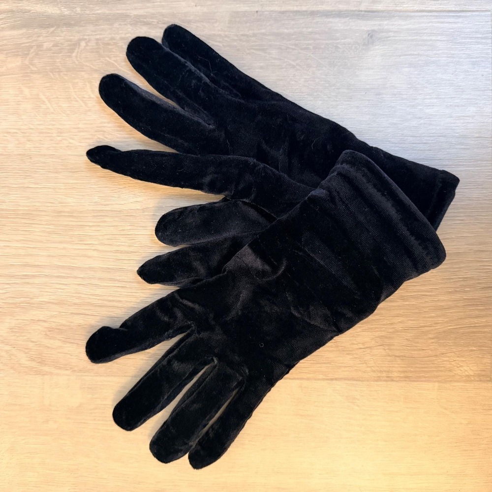 Vtg Womens Black Velvet Thinsulate Winter Gloves One Size Elastic Wrist Glam